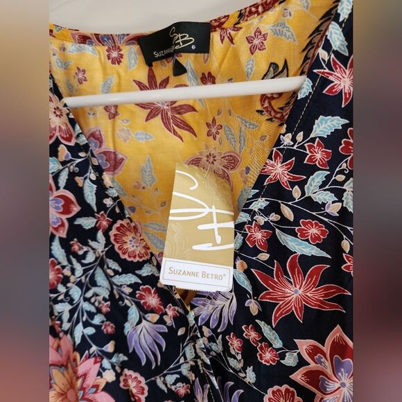 Boho Chic Yellow Paisley Surplice Tie Waist Ruffle Hem Dress Large - Picture 6 of 12